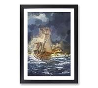Naval Battle Ship at War in Abstract Framed Print | A2 Black Framed Wall Art | Ready to Hang | Abstract Vehicle Picture | Living Room Bedroom Lounge Office