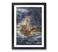 Naval Battle Ship at War Painting Framed Print | A2 Black Framed Wall Art | Ready to Hang | Modern Vehicle Picture | Living Room Bedroom Lounge Office
