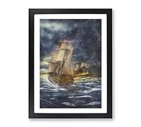 Naval Battle Ship At War Painting Modern Framed Print | A4 Black Framed Wall Art | Ready to Hang | Modern Vehicle Picture | Living Room Bedroom Lounge Office