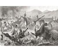 Naval combat in the colosseum in ancient Rome. The first naval battle or Naumachia was held in the Colosseum in 80AD during its opening ceremony. The circus was flooded and flat bottomed ships manned