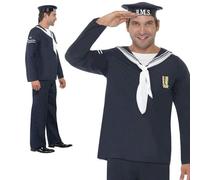 Naval Seaman Costume 40s Navy Sailor Uniform Fancy Dress Outfit M L