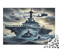 Naval Warfare 1000-piece Recycled Cardboard Jigsaw Military Aircraft Carrier Puzzle Premium Detailed Relaxing for Adults And Kids 14 Years + 38x26cm/1000pcs