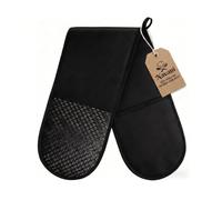 Navani Double Oven Gloves 250°C Heat Resistant with Non-Slip Silicone Grip | Black BBQ Mittens, 84 x 18cm Extra Long Cotton Oven Mitts for Outdoot or indoor Cooking, Baking & Grilling, Machine Washable