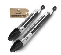 Navani Kitchen Tongs | 9 & 12 Inch Silicone Tip Tongs | Non Stick for Air Fryer & Salad/Pasta, Black 2pcs