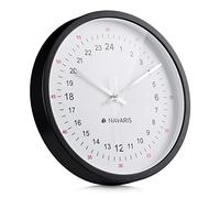 Navaris 24 Hour Analogue Wall Clock - 24 Hour Unusual Quirky Wall Clock with 24hr Analogue Display and Smooth Movement - Black with White Face