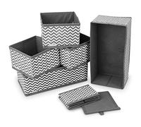 Navaris 6 Pcs Fabric Drawer Organisers - Set of 6 Wardrobe Organiser Storage Boxes Foldable Storage Cubes for Clothes, Socks, Underwear - Zigzag