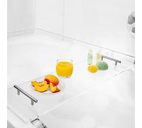 Navaris Acrylic Bath Tray - Bathtub Caddy Bridge Shelf Rack for Wine Glass Book Phone Tablet eReader Bathing Accessories with Handles - 73cm x 23cm