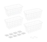 Navaris Adhesive Metal Storage Baskets (Set of 4) - Wall Mounted Wire Basket Organiser for Hanging in Kitchen, Bathroom, Caravan - 30 x 14 x 13.5 cm