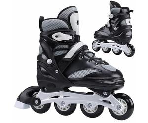 Navaris Adjustable Roller Skates - Inline Skates for Boys and Girls w Tool Kit Replaceable Brake Easy-Fasten Rollerskates - for Kids UK 13-2 (EU 31-34) Grey