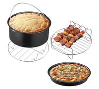 Navaris Air Fryer Accessories Set, 4pcs Nonstick Air Fryer Accessory Kit, Cake Pan, Pizza Pan, Stainless Steel Airy Fryer Rack with 3 Skewers for Ninja, Phillips, Oven