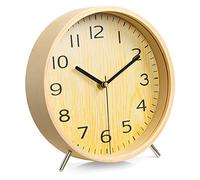 Navaris Analogue Wooden Clock - Silent Movement Round Wood Clock for Desk, Tabletop, Countertop, Shelf - Mantel Clock - Light Brown Wood
