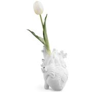 Navaris Anatomical Heart Shaped Vase - Detailed Heart Vase for Fresh and Dried Flowers - White Resin with Multiple Large Holes - Modern Home Decor
