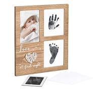 Navaris Baby Keepsake Frame Kit - Photo Frame with Ink Pad for Handprint and Footprint - Babies Hand Print, Foot Prints, Picture - Love at First Sight