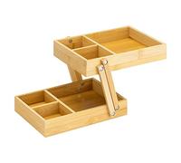 Navaris Bamboo 2-Tier Organiser - Extendable Counter Top or Desk Tidy - Storage System with 2 Levels for Home or Work Office/Living Room/Bedroom