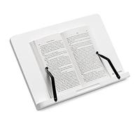Navaris Bamboo Book Stand - Hands-Free Reading Recipe Cookbook Tablet Holder with 2 Adjustable Metal Page Holders with Grips - Bamboo Easel - White
