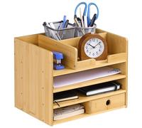 Navaris Bamboo Desk Organiser - Wooden Desktop Storage Drawers and Compartments for Organising Stationery, Documents, Files, Office Accessories
