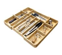 Navaris Bamboo Kitchen Drawer Organiser - Cutlery Tray with Removable Divider for Customisable Drawers Storage - Expandable Trays for Utensils, Tools, Makeup, Stationery, 30 x 43cm