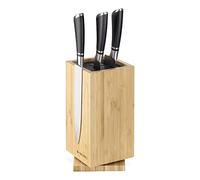 Navaris Bamboo Kitchen Knife Block - Magnetic Rotating Bristle Knife Holder - Universal Knife Block Storage Stand with Bristles - 25 x 12.5 x 12.5 cm