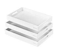 Navaris Bamboo Serving Tray - 3x Trays with Handles for Drinks, Food, Tea, Breakfast in Bed, Eating on Lap - Large Medium Small Tray Set - White