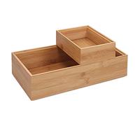 Navaris Bamboo Storage Boxes - Set of 2 Wooden Stackable Box Organisers for Bedroom, Kitchen, Bathroom, Living Room, Makeup, Jewellery, Accessories