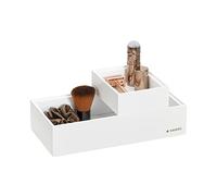 Navaris Bamboo Storage Boxes - Set of 2 Wooden Stackable Box Organisers for Bedroom, Kitchen, Bathroom, Living Room, Makeup, Jewellery, Accessories - White