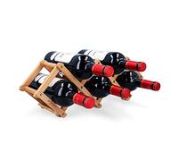Navaris Bamboo Wine Rack - Foldable Free Standing Wine Rack - Small Wooden Wine Stand for Organising and Storing Bottles - 5 Slot