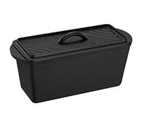 Navaris Bread Loaf Pan with Lid - Cast Iron Bread Baking Pan for Bulge Top or Flat Top Breads Meat Veg Meatloaf - Baking Tin 34 cm x 13 cm x 13 cm - Black