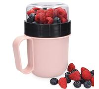 Navaris Breakfast To Go Cup - Portable 2-Piece Food Container Pot for Cereal, Yoghurt, Granola - Microwave and Dishwasher-Safe, BPA-Free - Pastel Pink