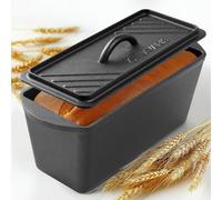 Navaris Cast Iron Bread Loaf Tin with Lid, 34cm, Black - Even Heat Distribution - Pre-Seasoned Non-Stick Baking Pan - Cake and Bread Tins for Roasting, Oven Cooking & Grilling