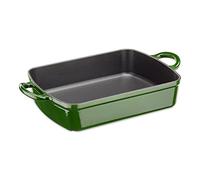 Navaris Cast Iron Casserole Dish - Enamelled Oven Baking Pan - Large Enamel Coated Roasting Pan for Meat or Vegetable Casseroles, Lasagna Dish - Green