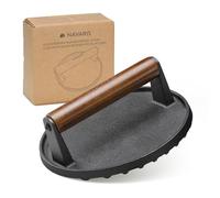 Navaris Cast Iron Round Burger Smasher - Food Grade Smash Burger Press with Wooden Handle - Grill BBQ Meat Patty Maker - Chef Press Burger Weight