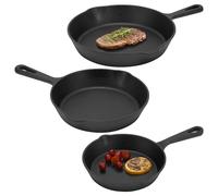 Navaris Cast Iron Skillet - 15/20/25cm Pre-Seasoned Frying Pan, for Oven, Stovetop, Grill & Campfire, Induction Ready, Pouring Lips, Non-Toxic, Heavy-Duty Cookware - 3 Pieces