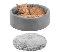 Navaris Cat Bed - Soft Plush Doughnut Dog Bed w/Separate Cushion - Fully Washable with Removable Cover - Cat Beds for Pets 50cm in Grey