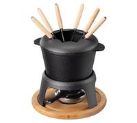 Navaris Cheese Fondue Set for 6 People - 2qt Cast Iron Fondue Sets with 6 Colour Coded Forks for Cheese, Chocolate or Meat - with Removable Splash Guard