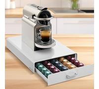 Navaris Coffee Pod Holder Drawer - 50 Capsule Storage Organiser Tray Container Box Stand - Compatible with Standard Sizes of Pods and Capsules - White