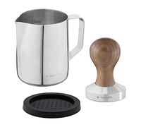 Navaris Coffee Tamper Set - Milk Jug and Stainless Steel Espresso Press with Walnut Handle for Coffee - 51mm Coffee Ground Compressor