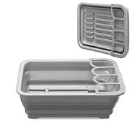 Navaris Collapsible Dish Drainer - Foldable Portable Dish Rack for Drying Plates, Dishes, Cutlery - Folding Camping Drainer for Caravans - Grey