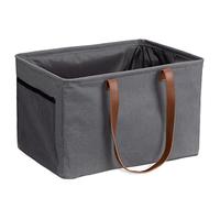 Navaris Collapsible Laundry Baskets - Set of 2 - Foldable Washing Hampers - Clothes Storage Bins with Fabric Drawstring Lid & Side Handles - Grey