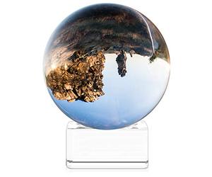 Navaris Crystal Clear Glass Ball - 60mm Transparent K9 Globe for Meditation Divination - Photo Sphere Prop for Art Decor, Photography w/Stand