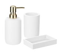 Navaris Decorative Bathroom Accessories Set - 3-Piece Bath Accessory Kit with Toothbrush Holder/Liquid Soap Dispenser/Soap Dish Tray - White