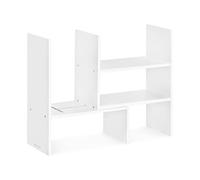 Navaris Desk Organiser Shelf Unit - Desktop Shelves for Table or Countertop - Free-Standing Adjustable Bamboo Shelving for Kitchen or Office - White