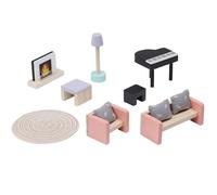 Navaris Doll House Furniture Set - 11 Piece Wooden and Fabric Dolls House Accessories - Compatible with Navaris Doll Houses and Other Brands - Living Room Sets for Dollhouse