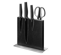 Navaris Double Sided Wooden Magnetic Knife Holder - Universal Wood Magnetic Block for Knives, Scissors, Kitchen Cutlery - Rubber Wood, Black