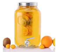 Navaris Drink Dispenser with Tap - 8L (2.1gal) - Glass Drinks Dispenser w/Fruit Infuser & Ice Insert - Large Water or Cocktail Jar - For Party, Office, or Home