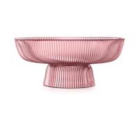 Navaris Fluted Glass Fruit Bowl - 26cm Diameter Red Tinted Table Centerpiece Dish for Snacks and Sweets