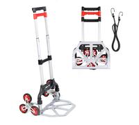 Navaris Folding Hand Trolley - Lightweight Aluminium Collapsible Dolly Truck with Wheels - Stair Climbing Cart Carrier for Goods with Bungee Cord
