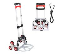 Navaris Folding Hand Trolley - Lightweight Aluminium Collapsible Dolly Truck with Wheels - Stair Climbing Cart Carrier for Goods with Bungee Cord