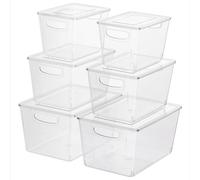 Navaris Fridge Storage Containers with Lids - Stackable Space-Saving Organisers - Large Capacity for Kitchen Pantry Organisation - Set of 6 (1.65L/2.85L/4.6L - 1.7QT/3QT/4.9QT)