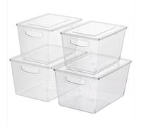Navaris Fridge Storage Containers with Lids - Stackable Space-Saving Organisers - Large Capacity for Kitchen Pantry Organisation - Set of 4 (2.85L/4.6L - 3QT/4.9QT)