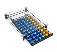 Navaris Glass Coffee Pod Drawer - Transparent Storage Tray Dispenser Holder for 60 Nespresso Capsules, Pods - Coffee Machine and Pod Station and Stand